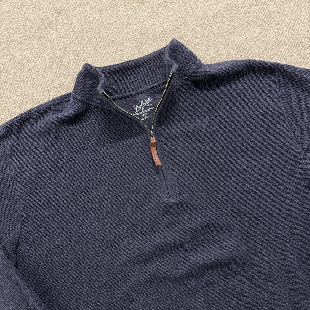 Woolrich 1/4 Zip Moc Neck Pullover Navy Blue Sweater Men's Size XXL
